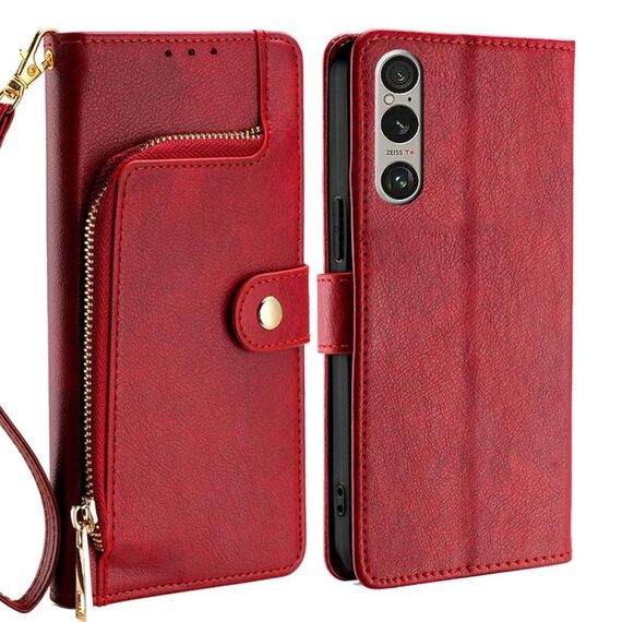 Per Sony Xperia 1 VI Custodia in pelle con cerniera (rosso)