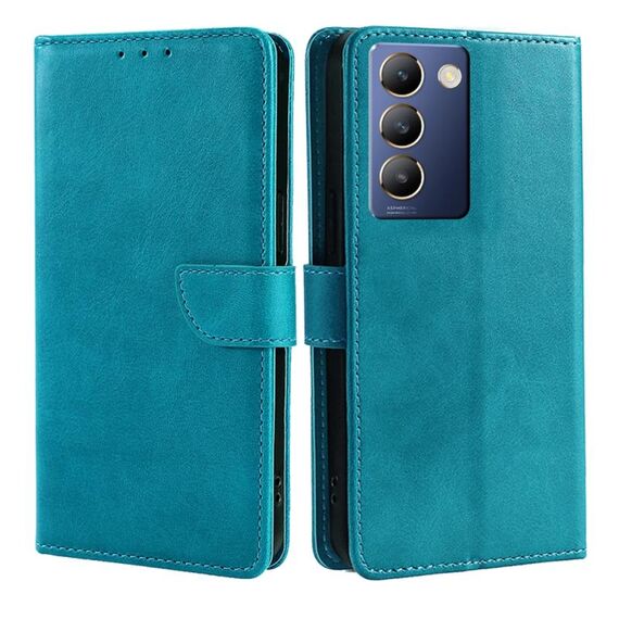 Per vivo Y100 5G IDN Custodia per telefono in pelle con fibbia a ribalta con texture in vitello (blu)