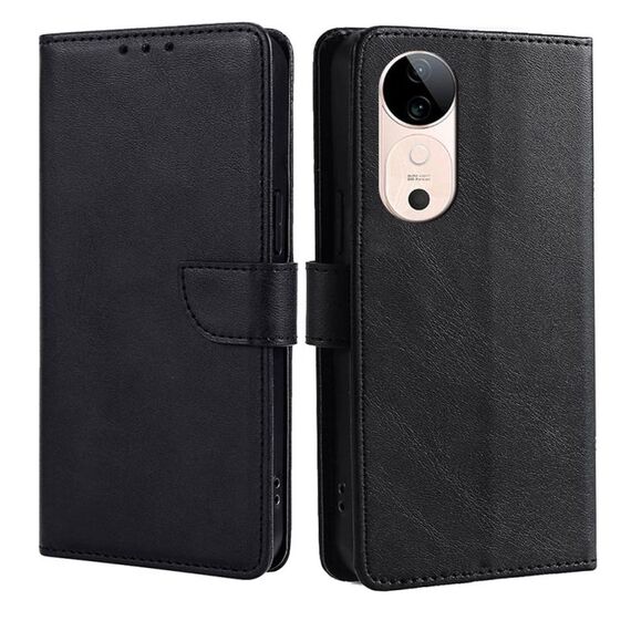 Per vivo S19 Custodia per telefono in pelle con fibbia a ribalta e texture in vitello (nero)