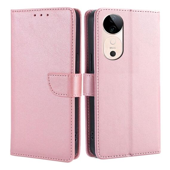 Per vivo S19 Custodia per telefono in pelle con fibbia a ribalta e texture in vitello (oro rosa)