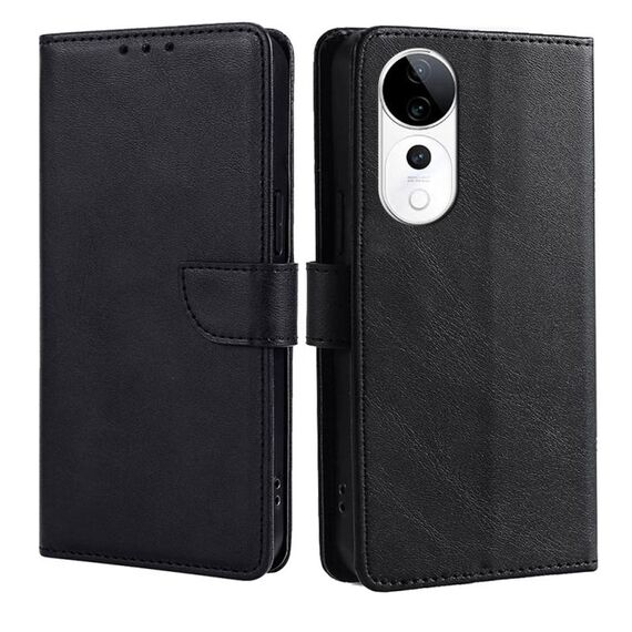 Per vivo S19 Pro Custodia per telefono in pelle con fibbia a ribalta e texture in vitello (nero)