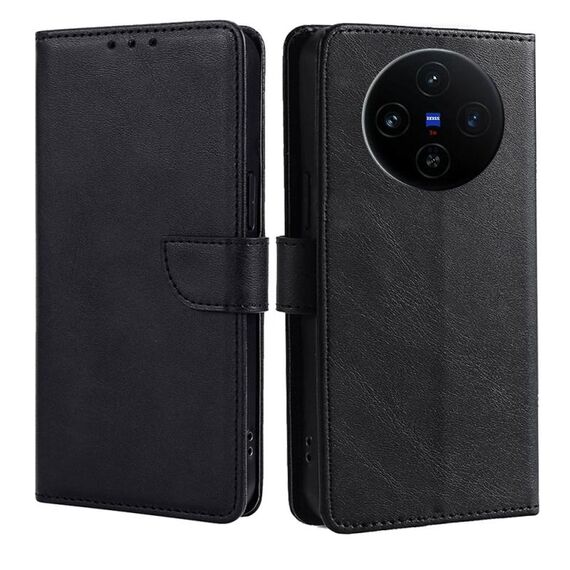 Per vivo X100s Custodia per telefono in pelle con fibbia a ribalta e texture in vitello (nero)