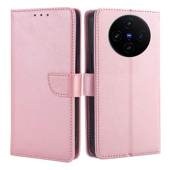 Per vivo X100s Custodia per telefono in pelle con fibbia a ribalta e texture in vitello (oro rosa)