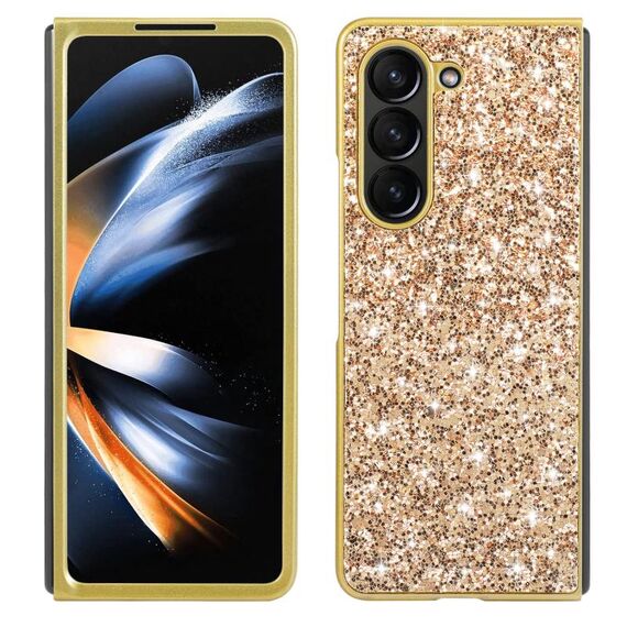 Per Samsung Galaxy Z Fold6 Custodia per telefono in TPU antiurto con polvere glitterata (oro)