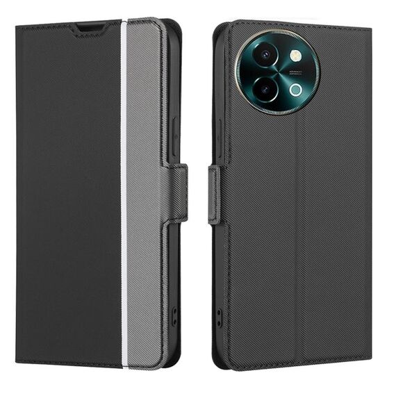 Per vivo Y38 5G / T3x Custodia per telefono in pelle con pulsanti laterali con trama in twill globale (nero)