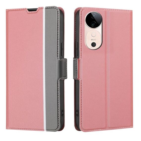 Per vivo S19 Custodia per telefono in pelle con bottoni laterali in twill texture (rosa)
