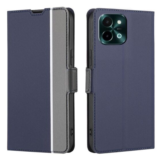 Per vivo Y28 4G Custodia in pelle con pulsanti laterali in twill texture (blu)
