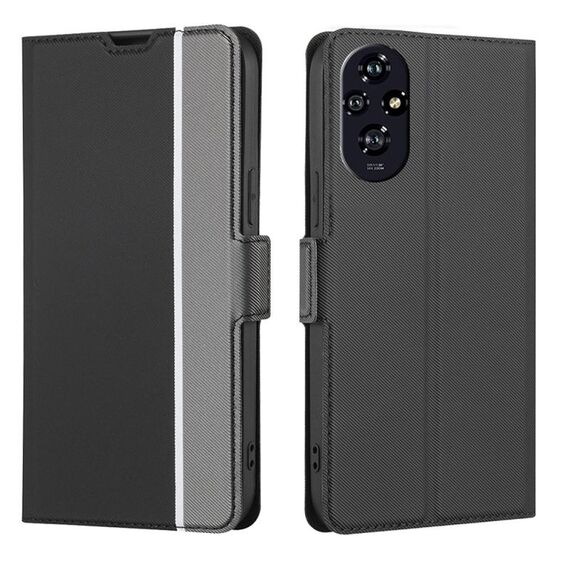 Custodia per telefono in pelle con pulsanti laterali in twill texture per Honor 200 5G (nero)
