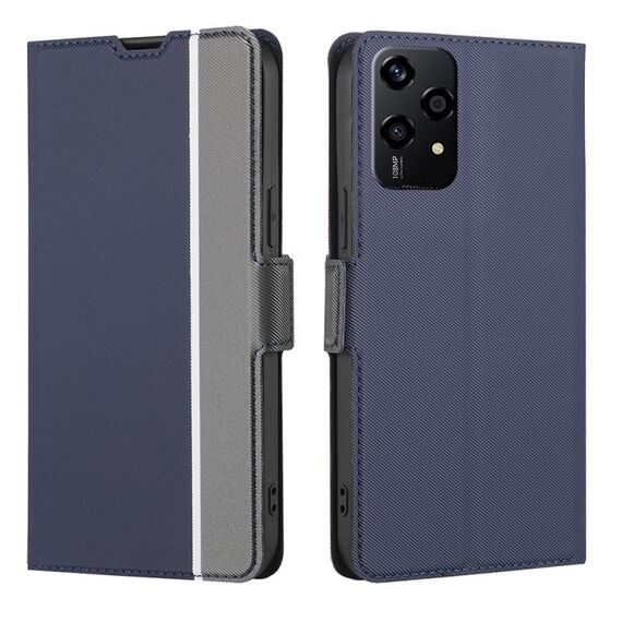 Custodia per telefono in pelle con pulsanti laterali e texture in twill globale per Honor 200 Lite 5G (blu)