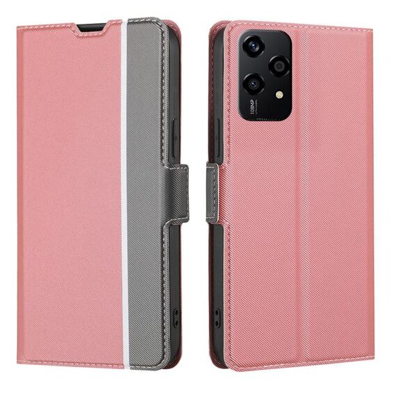 Per Honor 200 Lite 5G Custodia per telefono in pelle con pulsanti laterali in twill texture globale (rosa)