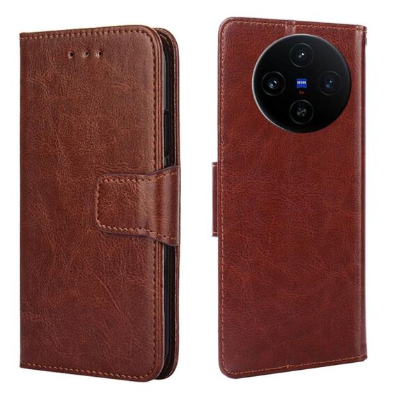Per vivo X100s Custodia in pelle con texture di cristallo (marrone)