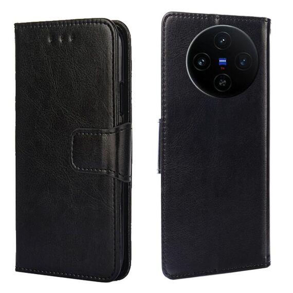 Per vivo X100s Custodia per telefono in pelle con texture di cristallo (nero)