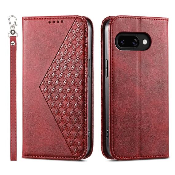 Per Google Pixel 9a Custodia per telefono magnetica in pelle di vitello con griglia cubica (rosso)