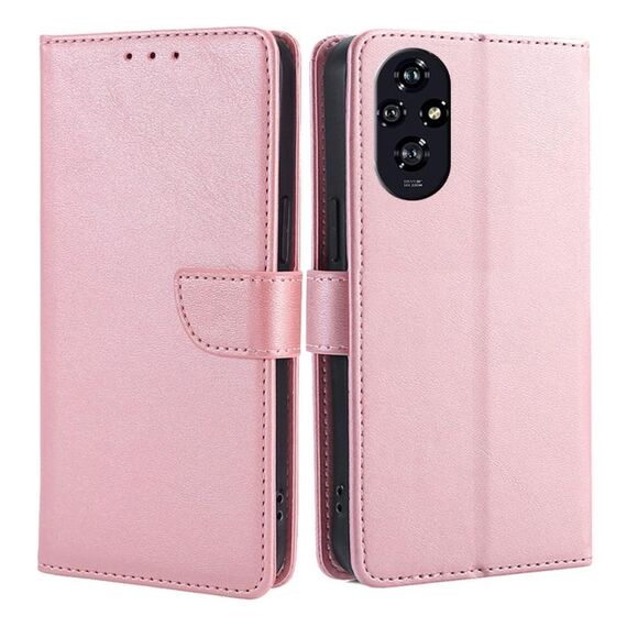 Custodia per telefono in pelle con fibbia a ribalta con texture in vitello per Honor 200 5G (oro rosa)