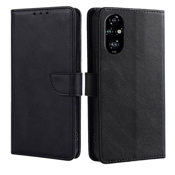 Per Honor 200 Pro 5G Custodia per telefono in pelle con fibbia a ribalta e texture in vitello (nero)