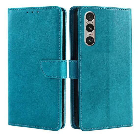 Per Sony Xperia 1 VI Custodia per telefono in pelle con fibbia a ribalta e texture in vitello (azzurro chiaro)