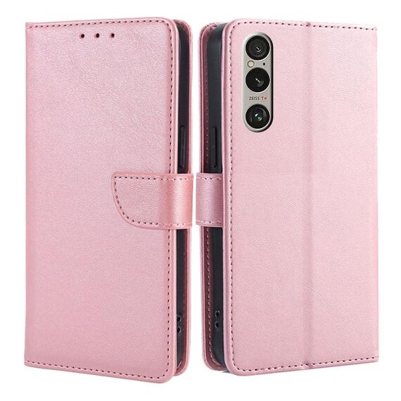 Per Sony Xperia 1 VI Custodia in pelle con fibbia a ribalta e texture in vitello (oro rosa)