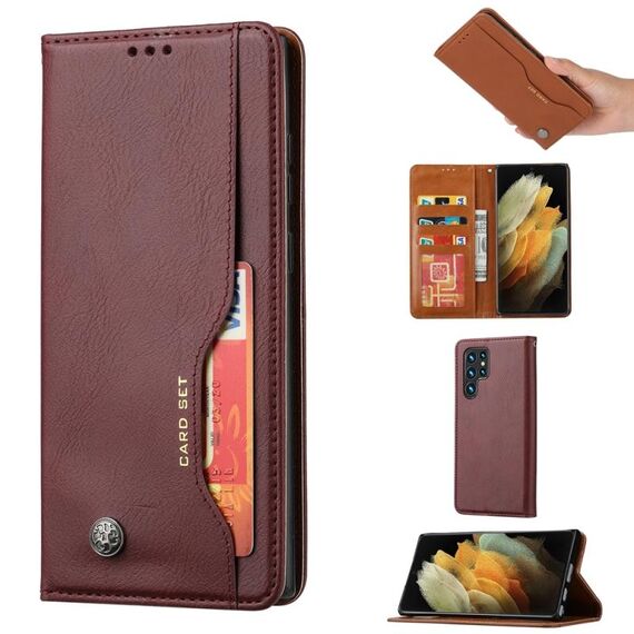Per Samsung Galaxy S25 Ultra 5G Custodia in pelle con texture Knead Skin Flip (rosso vino)