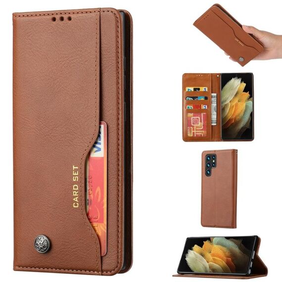 Per Samsung Galaxy S25 Ultra 5G Custodia in pelle con texture Knead Skin Flip (marrone)