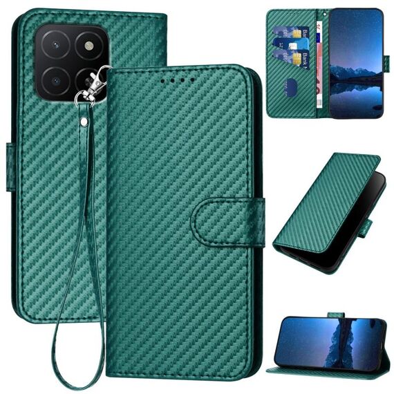 Per Honor X5b / X5b Plus Global YX0070 Custodia per telefono in pelle con fibbia in fibra di carbonio con cordino (verde scuro)