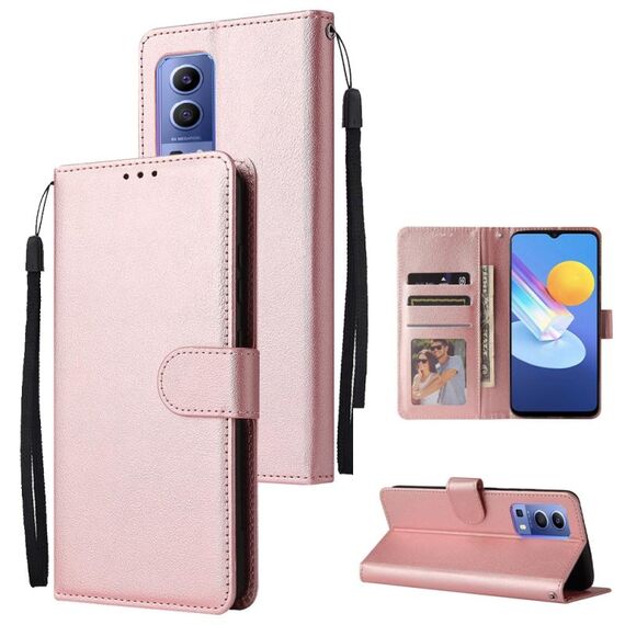 Per vivo Y72 5G Custodia per telefono in pelle multifunzionale con 3 slot per schede (oro rosa)