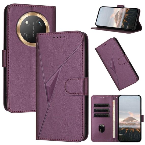 Custodia per telefono in pelle con fibbia e motivo triangolare globale per Honor X9c (viola scuro)