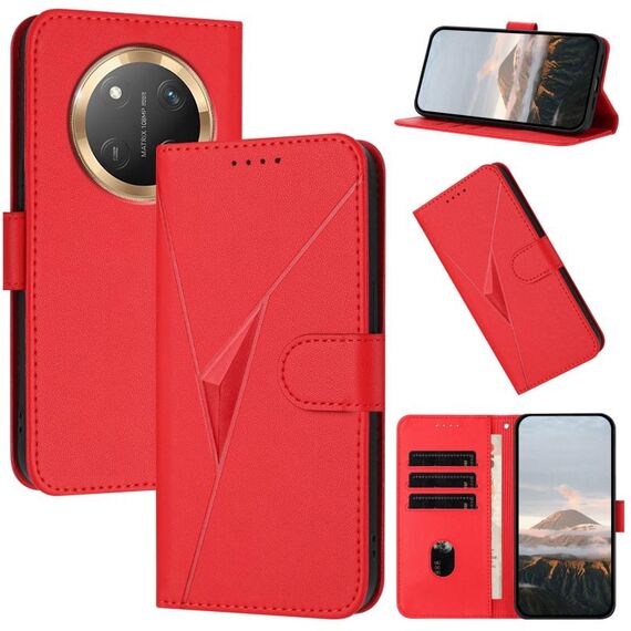 Per Honor X9c Custodia per telefono in pelle con fibbia a forma di triangolo globale (rosso)