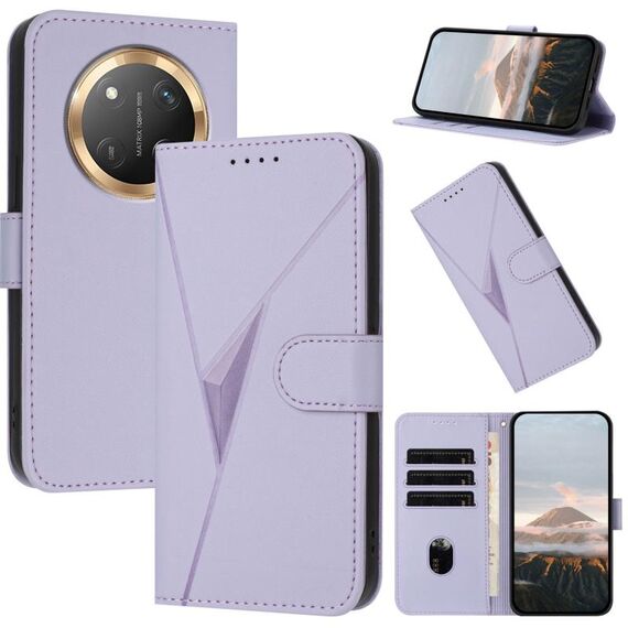 Custodia per telefono in pelle con fibbia e motivo a triangolo globale per Honor X9c (viola chiaro)