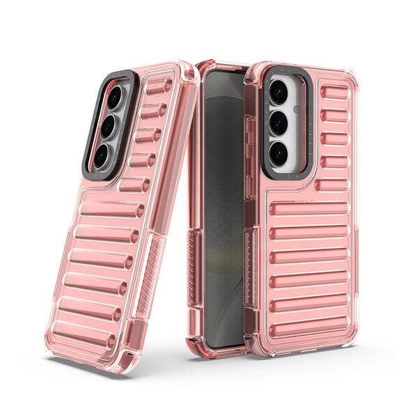 Per Samsung Galaxy S25 5G Custodia per telefono con airbag in TPU ibrido per PC ad alta trasparenza (rosso pesca)