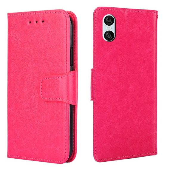 Per Sony Xperia 10 VI Custodia in pelle con texture di cristallo (rosso rosa)