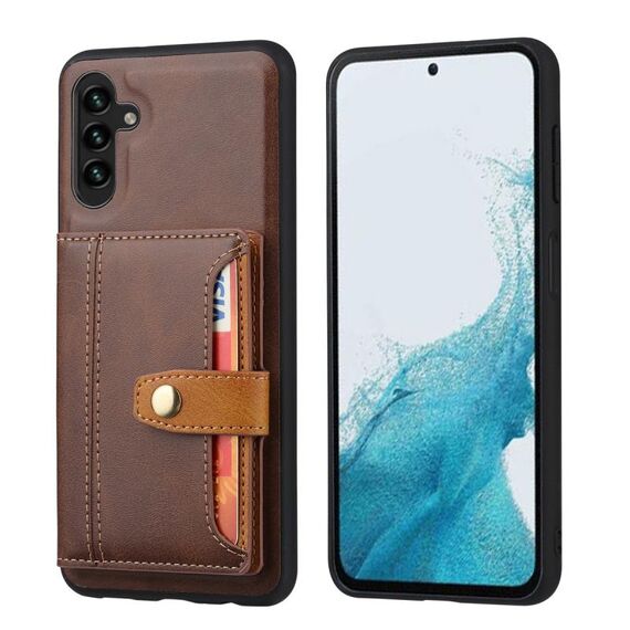 Per Samsung Galaxy S25 5G Custodia per telefono in pelle di vitello con slot per schede TPU ibrido PU (marrone)