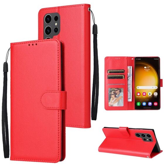 Per Samsung Galaxy S25 Ultra 5G Custodia per telefono in pelle multifunzionale con 3 slot per schede (rosso)