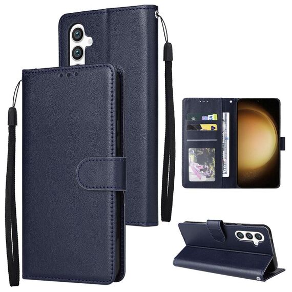 Per Samsung Galaxy S25+ 5G Custodia per telefono in pelle multifunzionale con 3 slot per schede (blu)