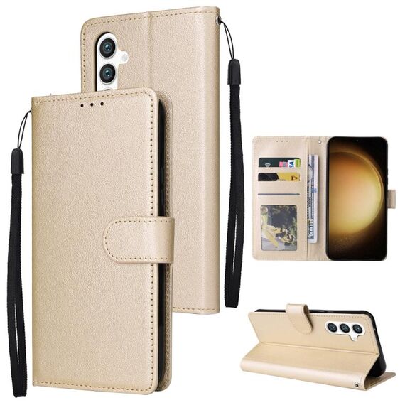 Per Samsung Galaxy S25+ 5G Custodia per telefono in pelle multifunzionale con 3 slot per schede (oro)