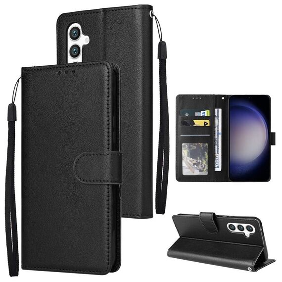 Per Samsung Galaxy S25 5G Custodia per telefono in pelle multifunzionale con 3 slot per schede (nero)