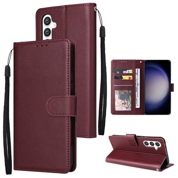 Per Samsung Galaxy S25 5G Custodia per telefono in pelle multifunzionale con 3 slot per schede (rosso vino)