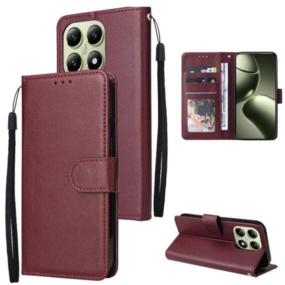 Per Xiaomi 14T Pro Custodia per telefono in pelle multifunzionale con 3 slot per schede (rosso vino)