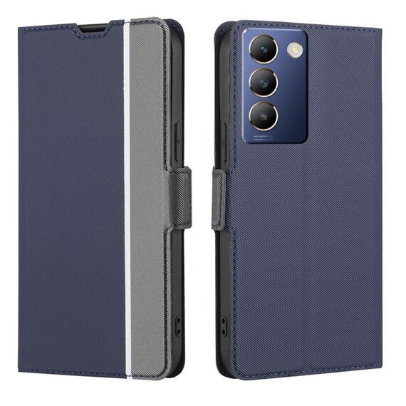Per vivo Y100 5G IDN Twill Texture Custodia in pelle con pulsanti laterali (blu)