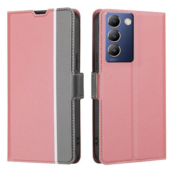 Per vivo Y100 5G IDN Twill Texture Custodia in pelle con pulsanti laterali (rosa)