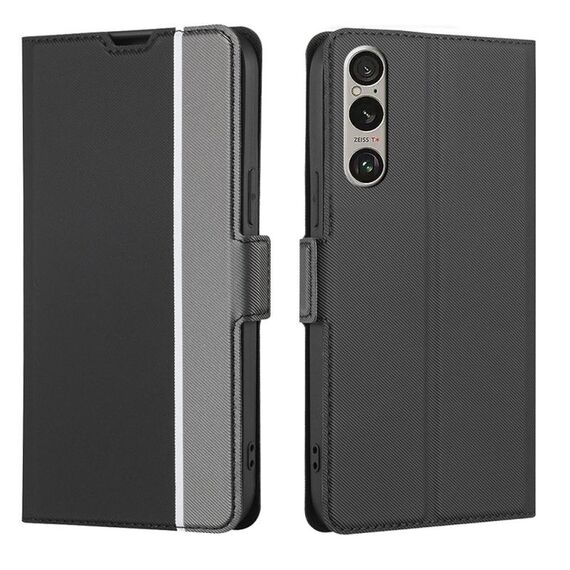Per Sony Xperia 1 VI Custodia in pelle con pulsanti laterali e trama in twill (nero)