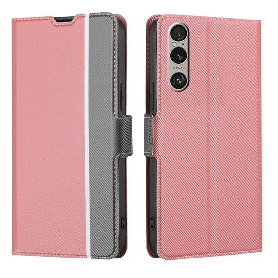 Per Sony Xperia 1 VI Custodia in pelle con pulsanti laterali in twill texture (rosa)