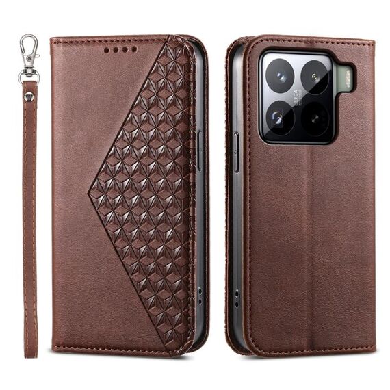 Per Xiaomi 15 Custodia per telefono in pelle magnetica con texture di vitello a griglia cubica (marrone)