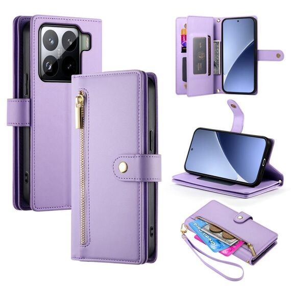 Per Xiaomi 15 Pro Nine Card-slot Zipper Wallet Bag Custodia in pelle per telefono (viola)