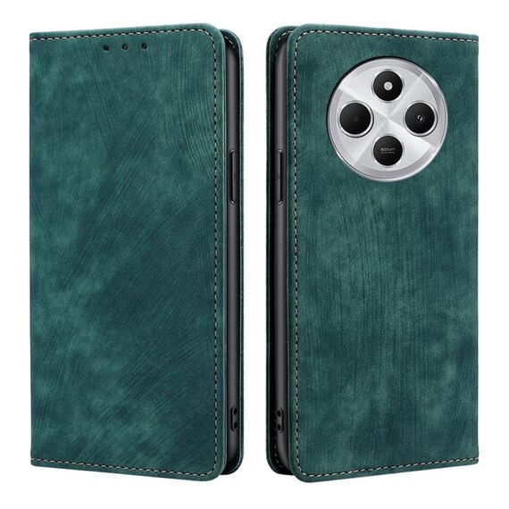 Per Redmi 14C 4G RFID Anti-furto Spazzola Magnetico Custodia in Pelle per Telefono (Verde)