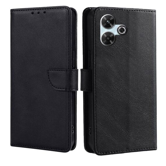 Per Redmi 13 4G Custodia per telefono in pelle con fibbia a ribalta con texture di vitello (nero)