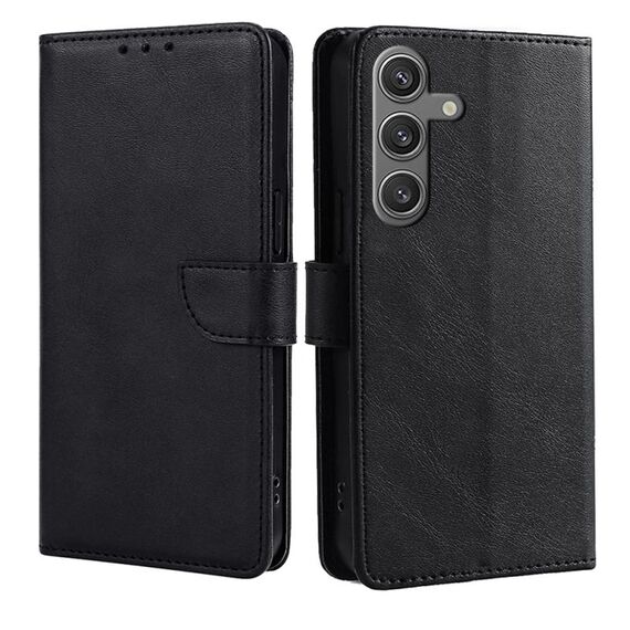 Per Samsung Galaxy S25 5G Custodia per telefono in pelle con fibbia a ribalta e texture in vitello (nero)