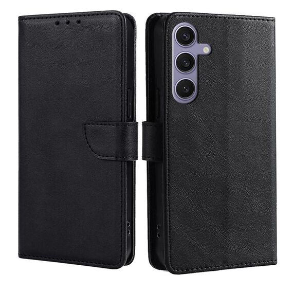 Per Samsung Galaxy S25+ 5G Custodia per telefono in pelle con fibbia a ribalta con texture di vitello (nero)
