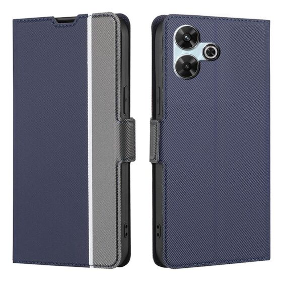 Per Redmi 13 4G Custodia in pelle con pulsanti laterali in twill texture (blu)