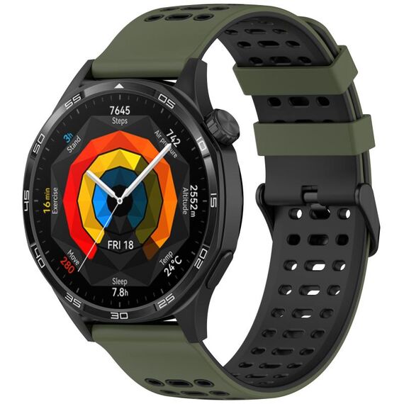 Per Huawei Watch 22mm Tre File Foro Due Colori Cinturino in Silicone per Orologio (Verde Militare + Nero)