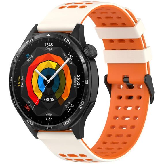 Per Huawei Watch 22mm Tre File Foro Due Colori Cinturino in Silicone per Orologio (Starlight+Arancione)